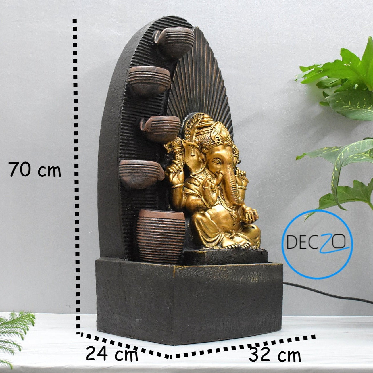 2.5 feet  Large Cascade Harmony Ganesha Poly-resin Fountain  - Brown