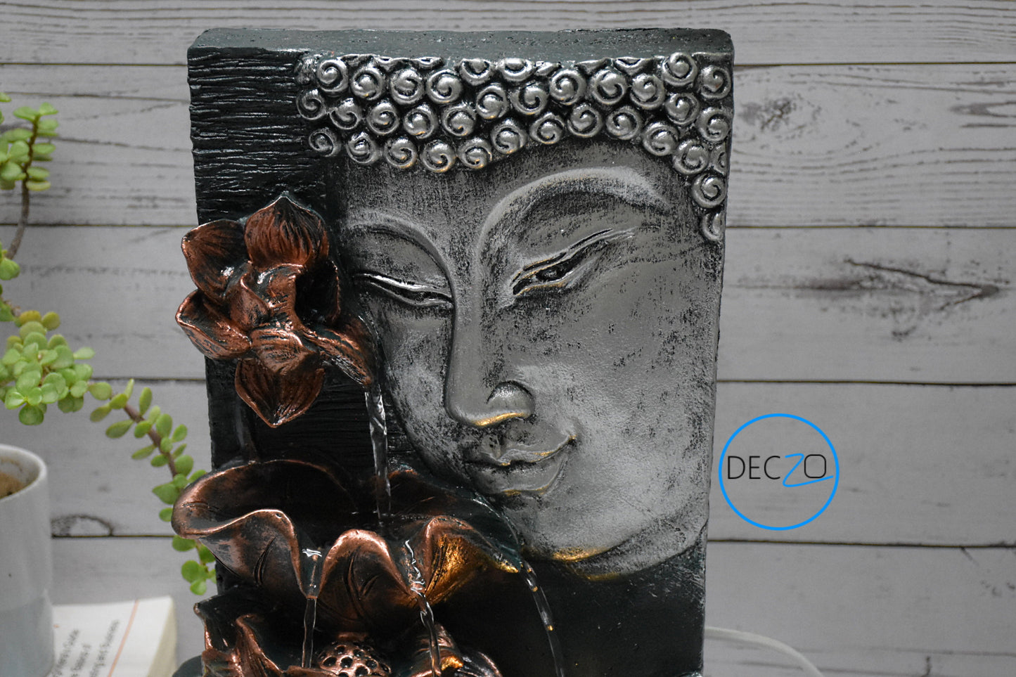 Buddha Face with Lotus Wall and Table Water Fountain : 37 CM, Silver