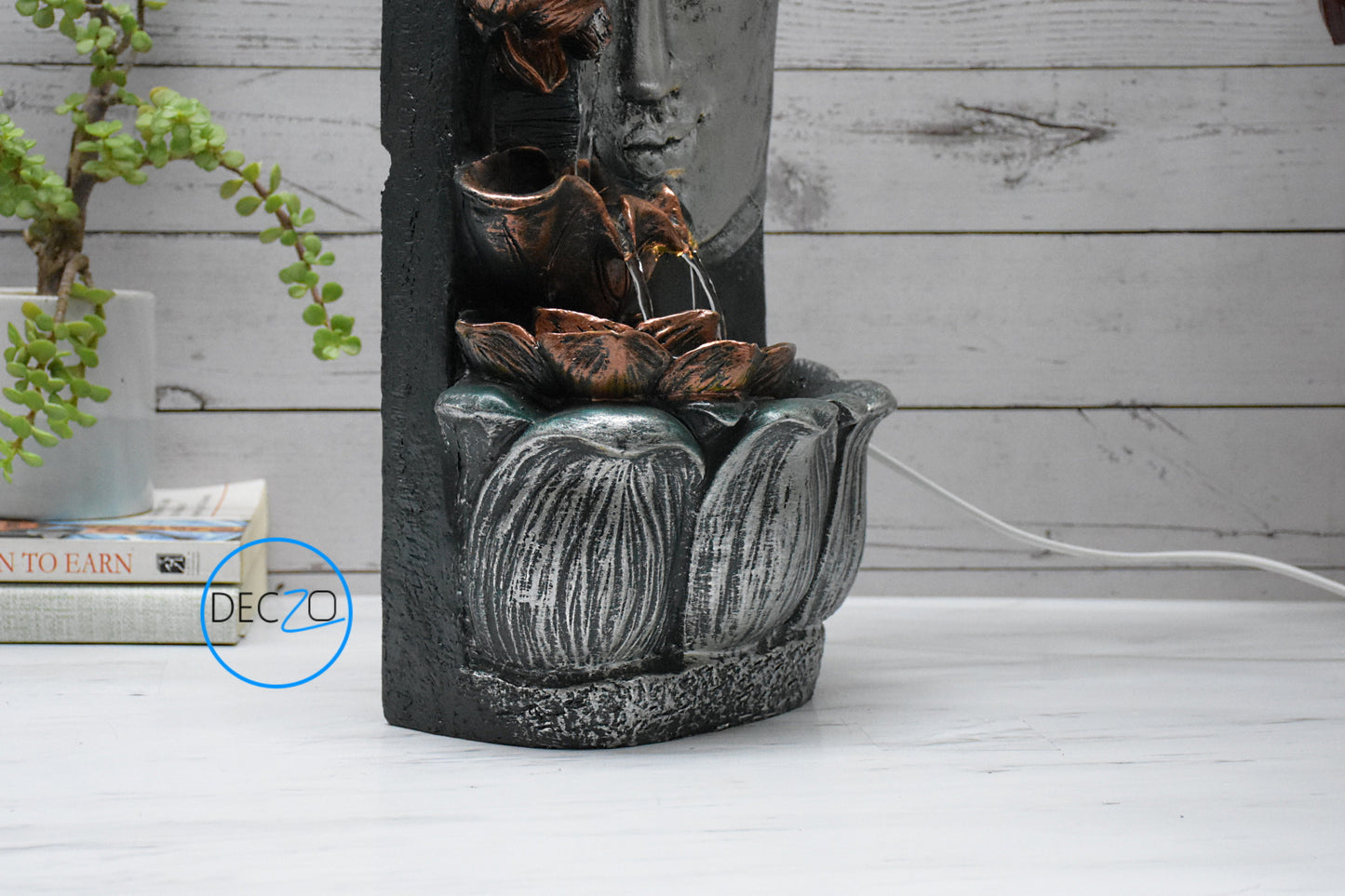 Buddha Face with Lotus Wall and Table Water Fountain : 37 CM, Silver