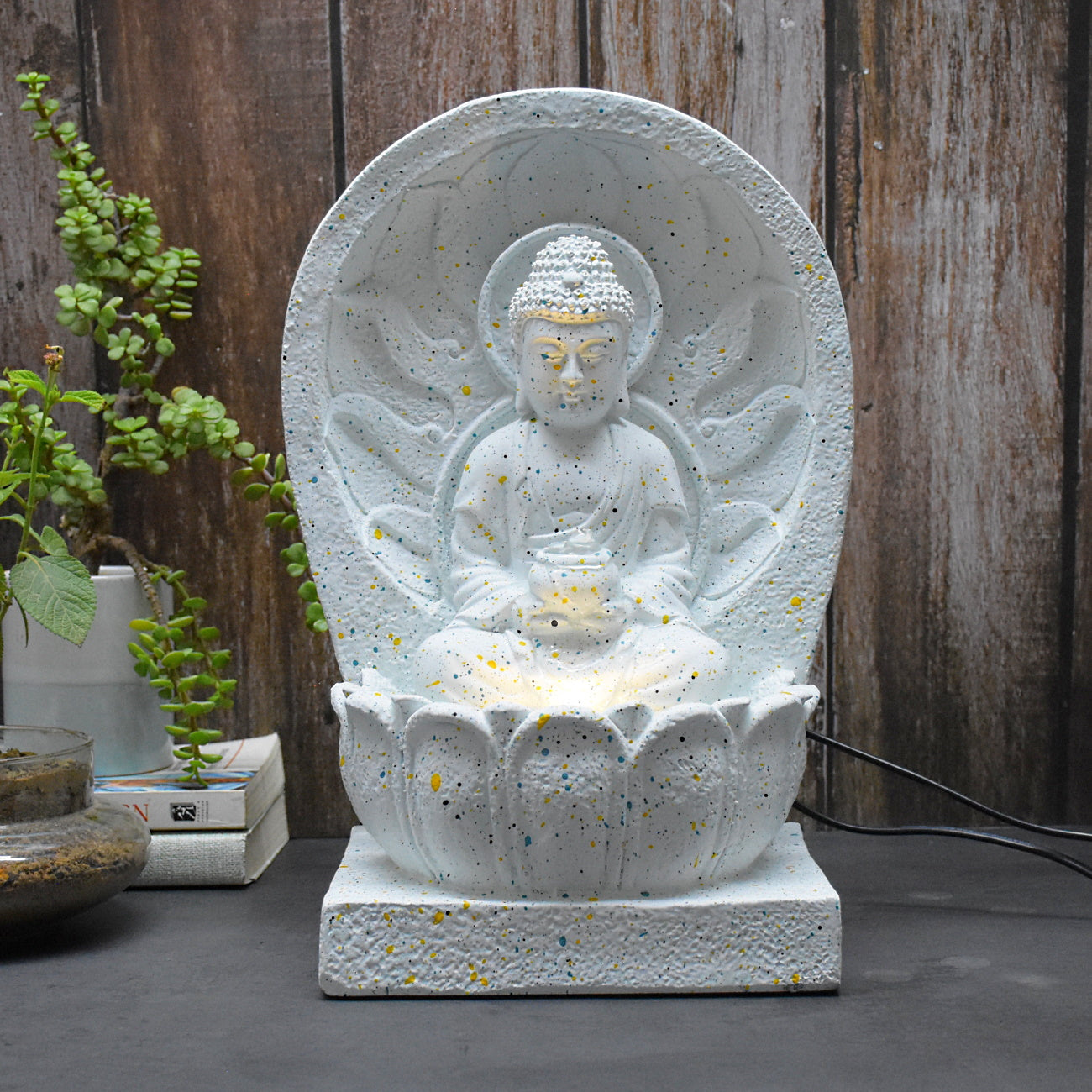 Mini Buddha Indoor Fountain : 34 CM, White