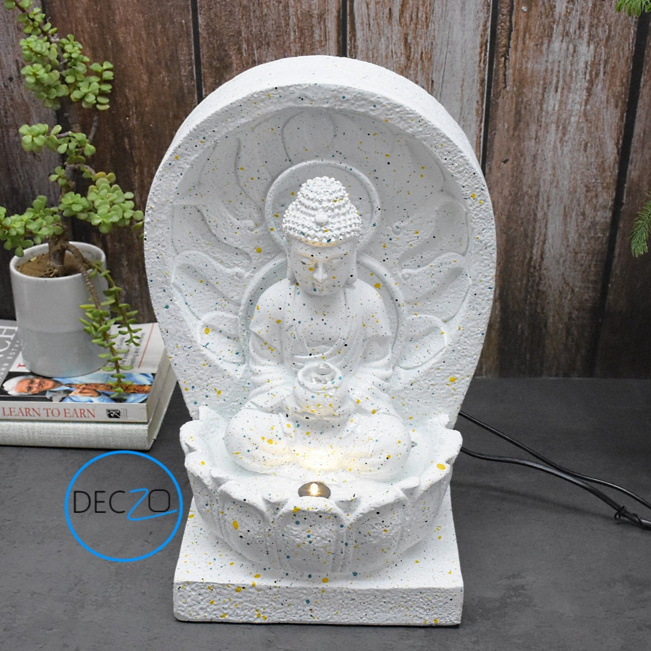 Mini Buddha Indoor Fountain : 34 CM, White