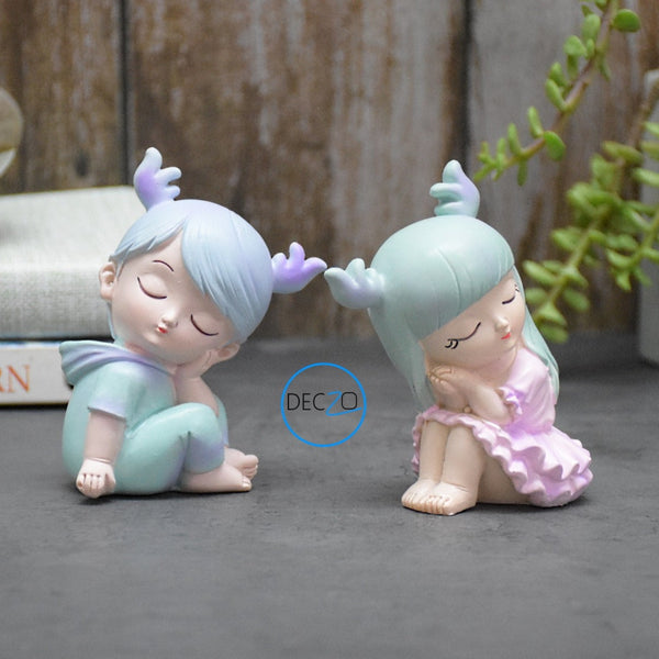 Combo of Miniature Sleepy Boy and Girl Resin Showpieces - deczo