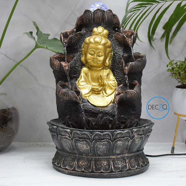 Double Cascade Blessing Child Buddha Water Fountain  : 37 CM, Copper