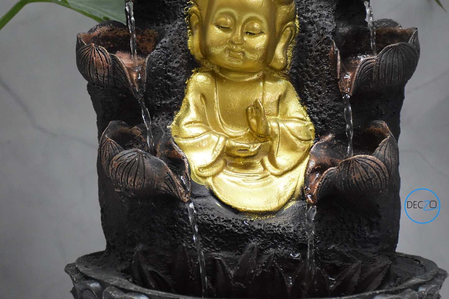 Double Cascade Blessing Child Buddha Water Fountain  : 37 CM, Copper