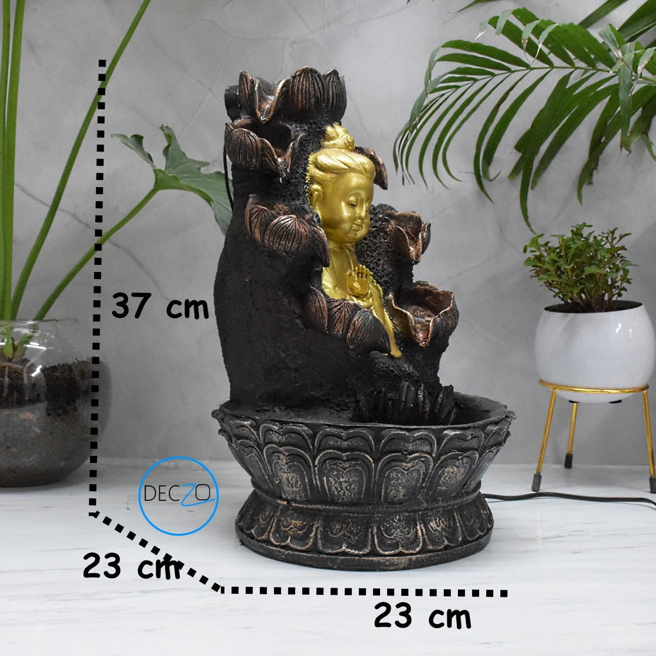 Double Cascade Blessing Child Buddha Water Fountain  : 37 CM, Copper