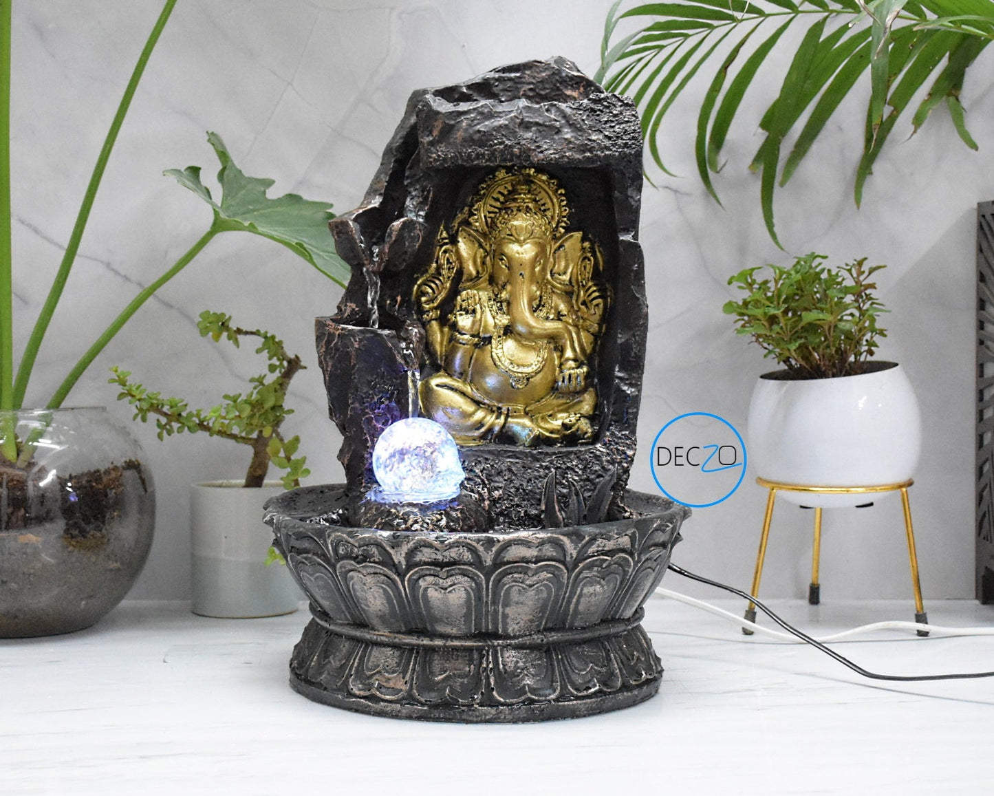 Lord Ganesha Sitting Under Stone Cave Water Fountain  : 39 CM