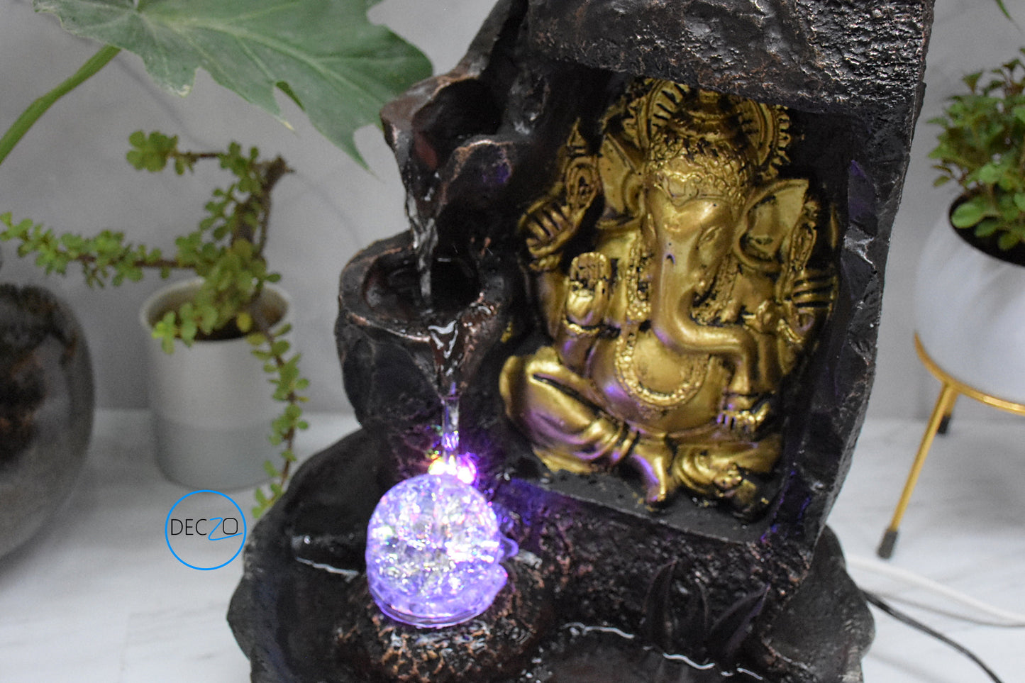 Lord Ganesha Sitting Under Stone Cave Water Fountain  : 39 CM