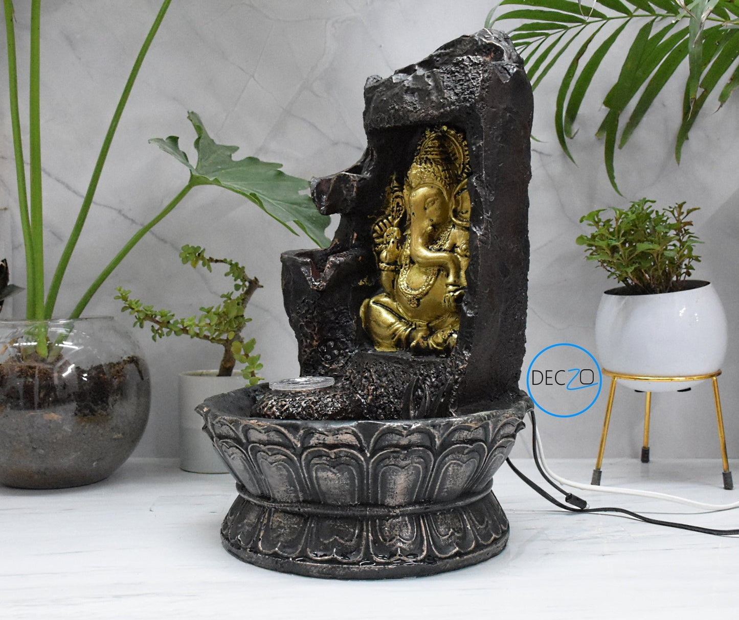 Lord Ganesha Sitting Under Stone Cave Water Fountain  : 39 CM