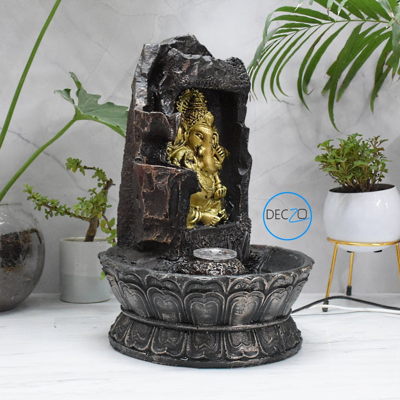 Lord Ganesha Sitting Under Stone Cave Water Fountain  : 39 CM