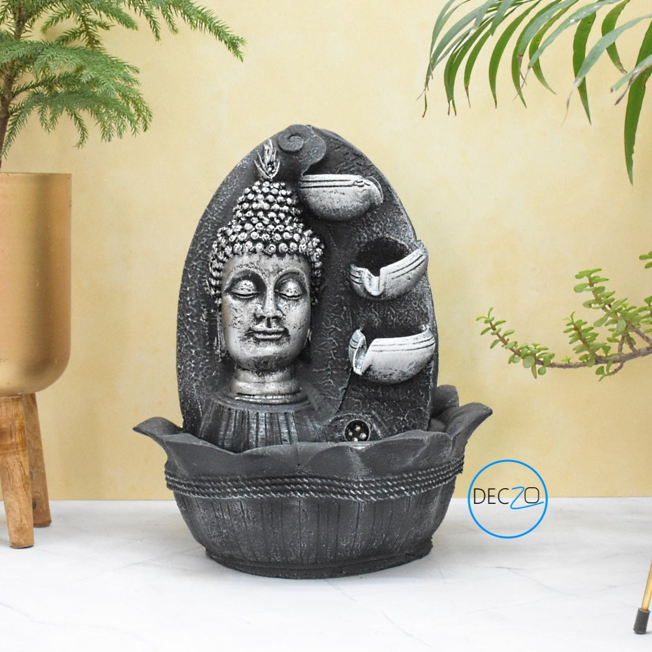 Buddha Head Water Fountain  : 37 CM, Black