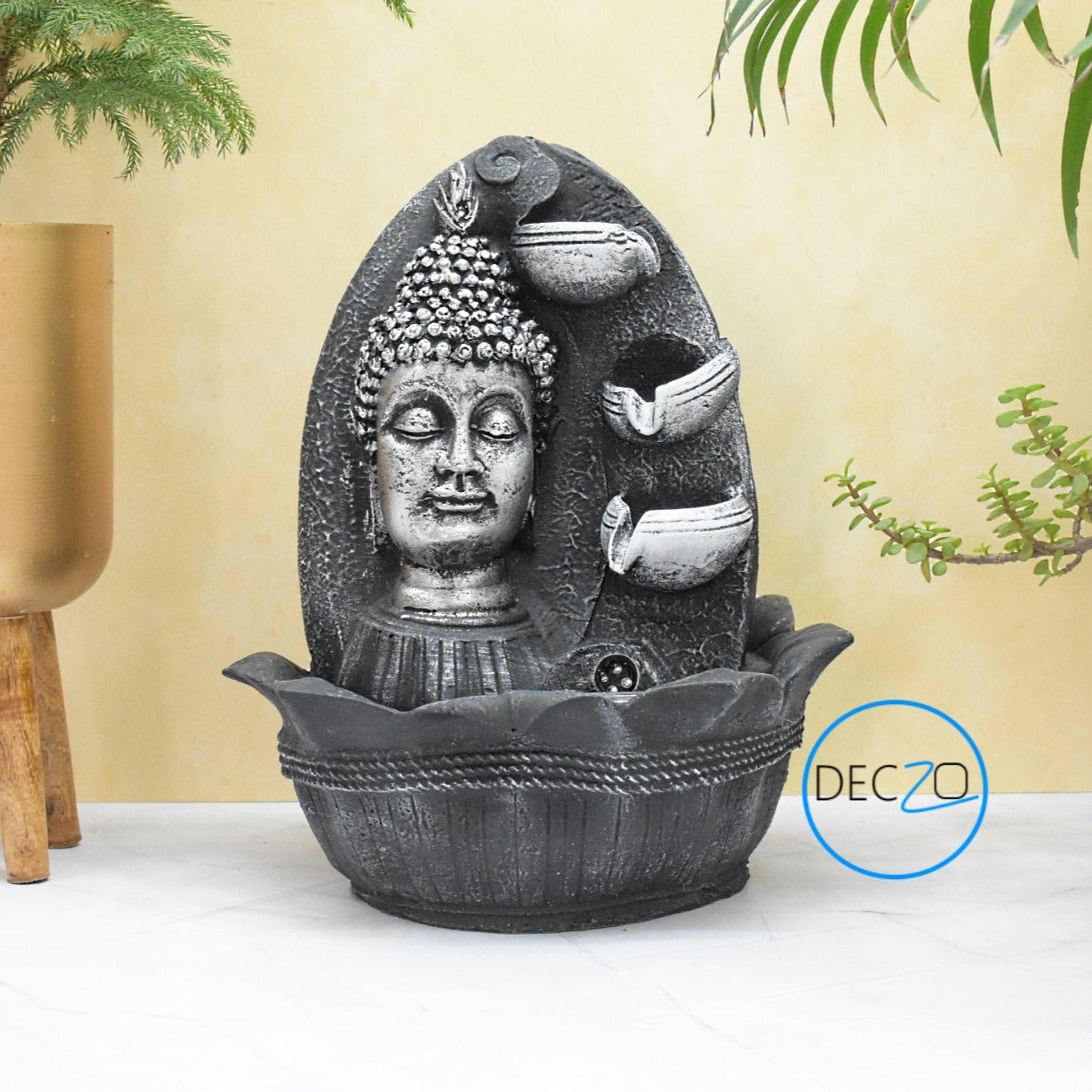 Buddha Head Water Fountain  : 37 CM, Black