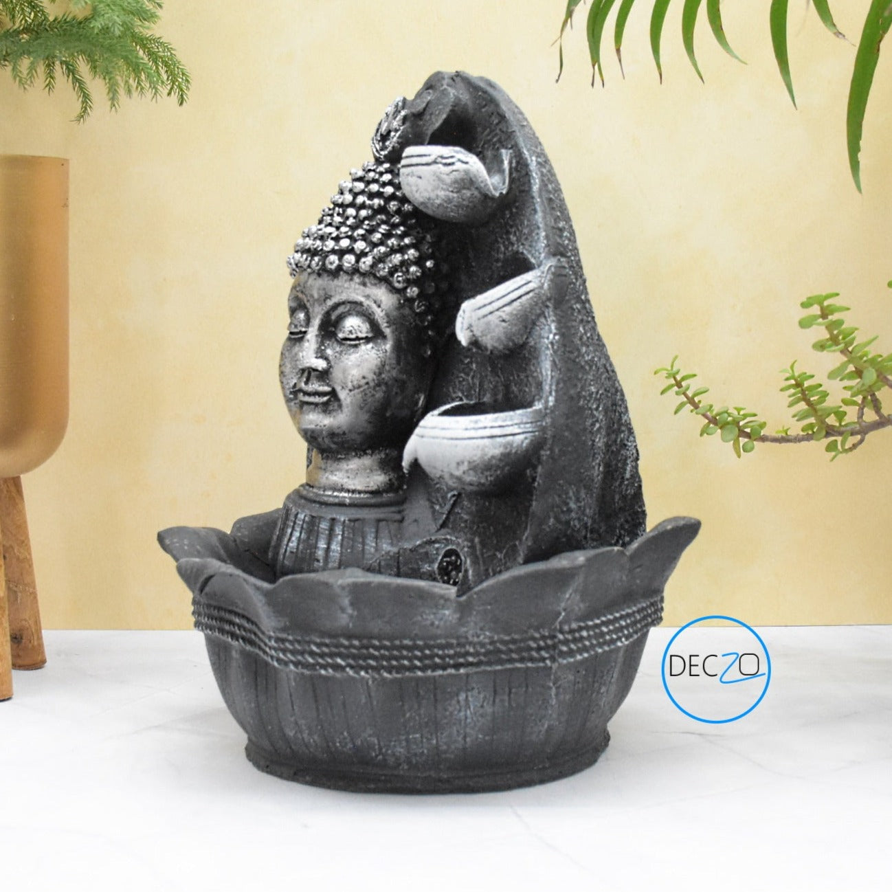 Buddha Head Water Fountain  : 37 CM, Black