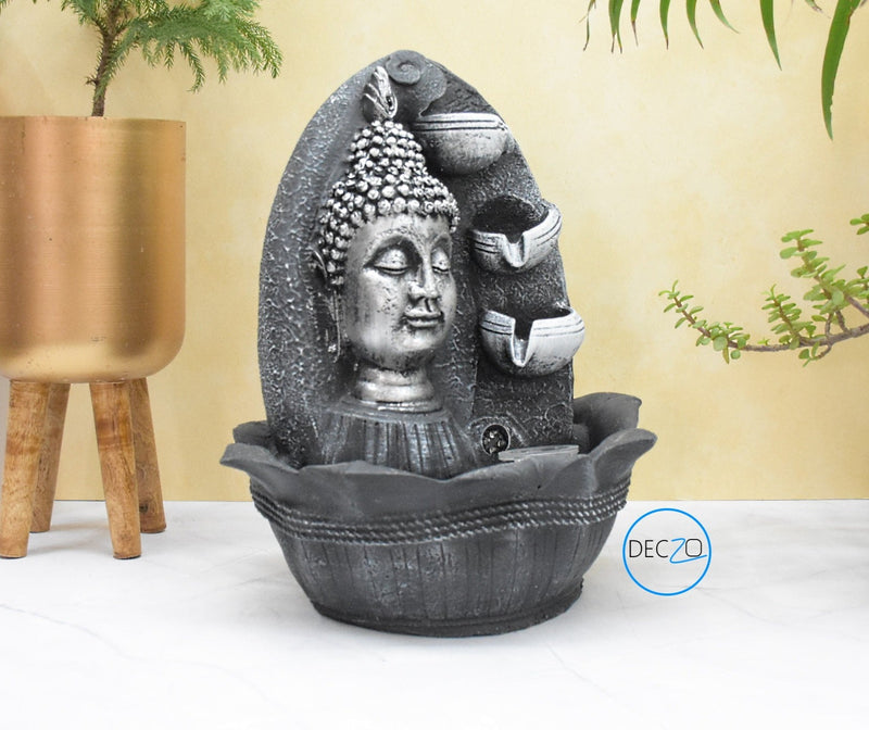Buddha Head Water Fountain  : 37 CM, Black