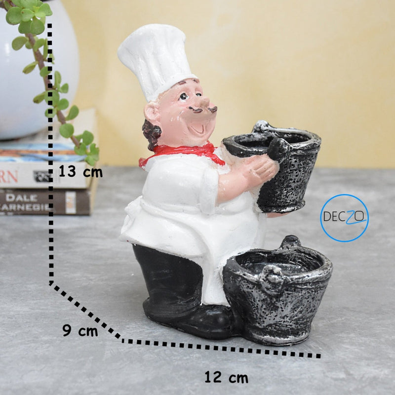 Combo of Laughing Chef and Chef Holding Fry Pan Salt and Pepper Shaker Holders