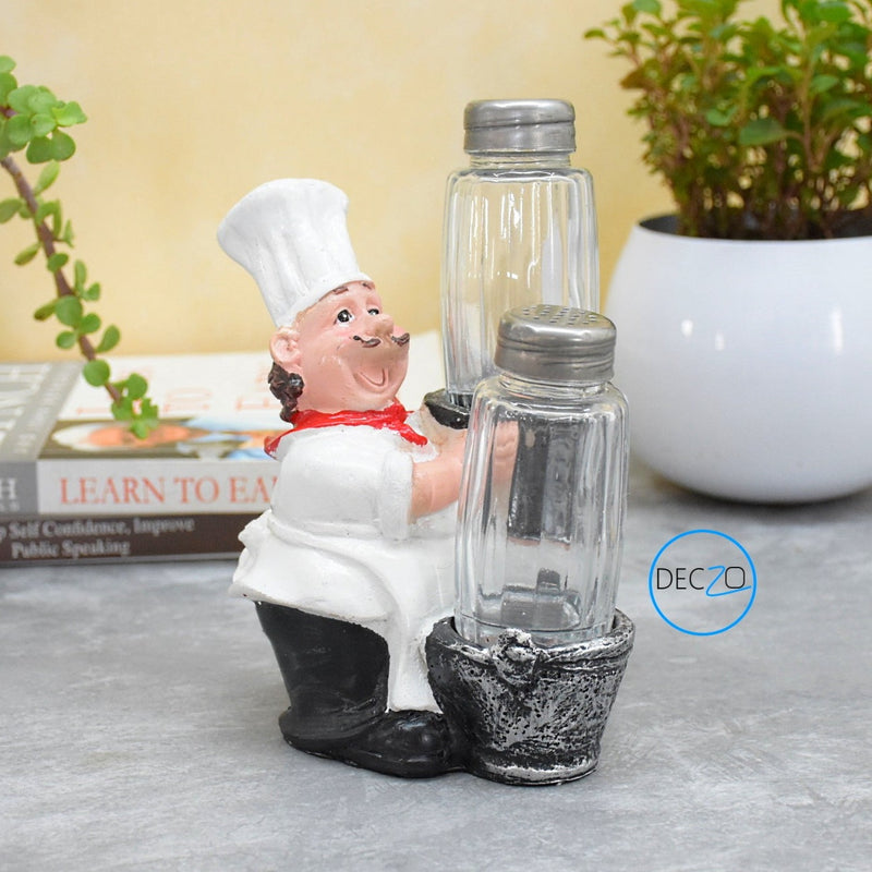 Combo of Laughing Chef and Chef Holding Fry Pan Salt and Pepper Shaker Holders