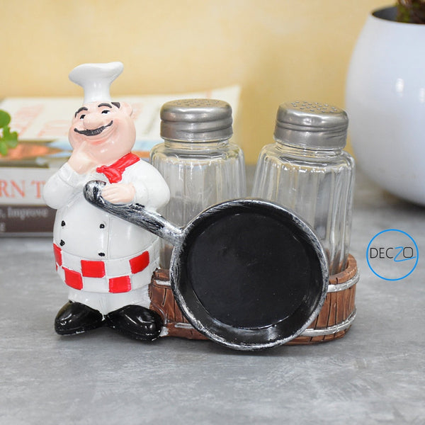 Chef Holding Fry Pan Salt and Pepper Shaker Holder