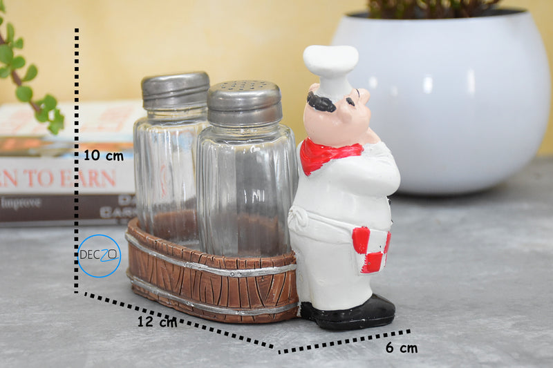Chef Holding Fry Pan Salt and Pepper Shaker Holder