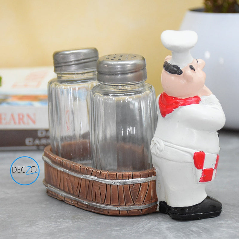 Chef Holding Fry Pan Salt and Pepper Shaker Holder