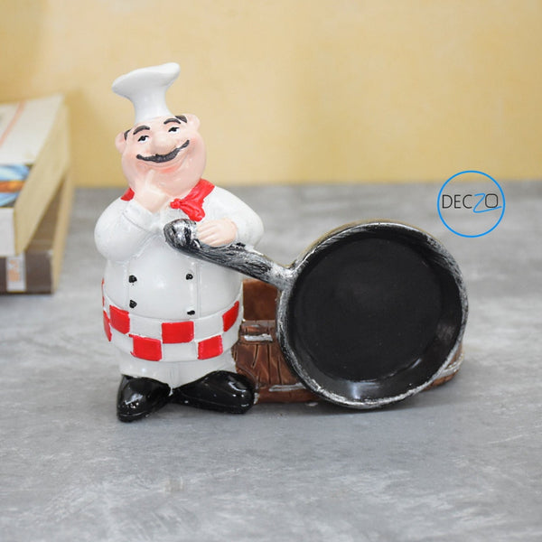 Combo of Chef Holding Fry Pan and Chef with Cart Salt and Pepper Shaker Holder