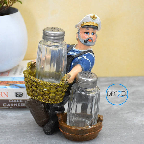 Captain Sailor Holding Basket Salt and Pepper Holder, Toothpick Holder