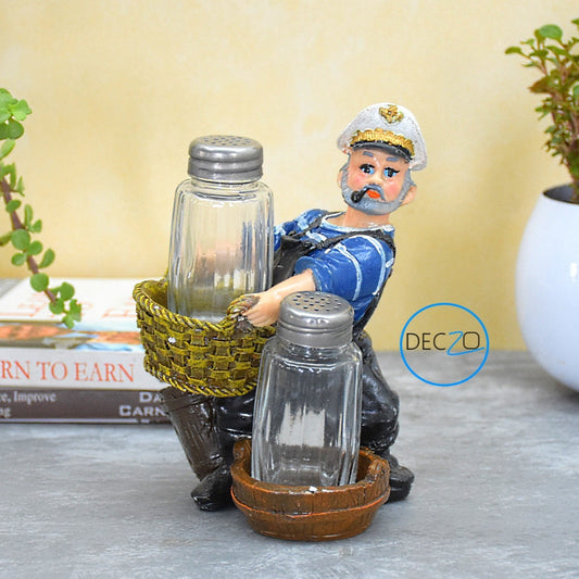 Captain Sailor Holding Basket Salt and Pepper Holder, Toothpick Holder - deczo