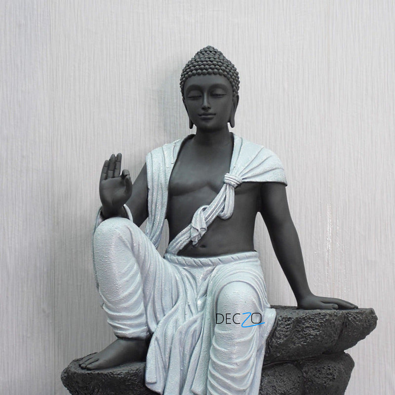 2.4 Feet Blessing Buddha Resting on Mountain – Grey Black - Deczo