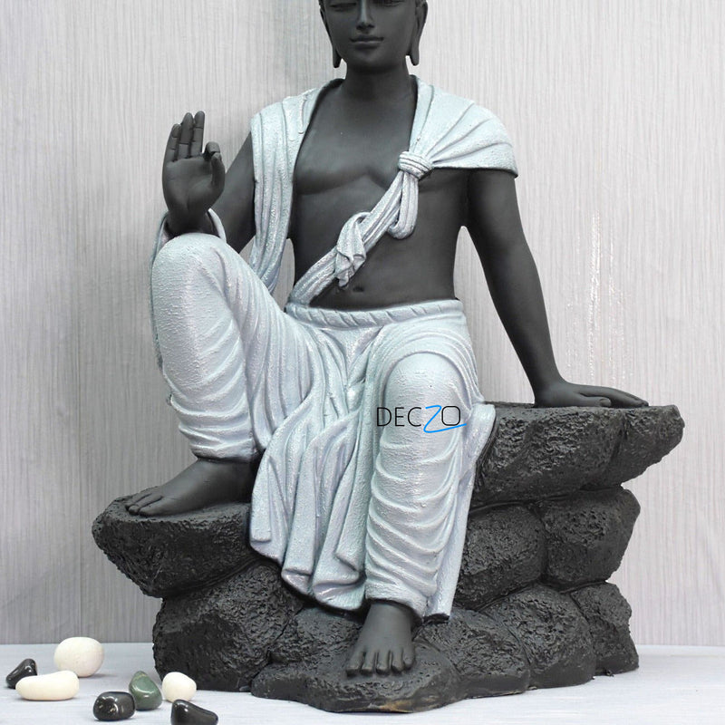 2.4 Feet Blessing Buddha Resting on Mountain – Grey Black - Deczo