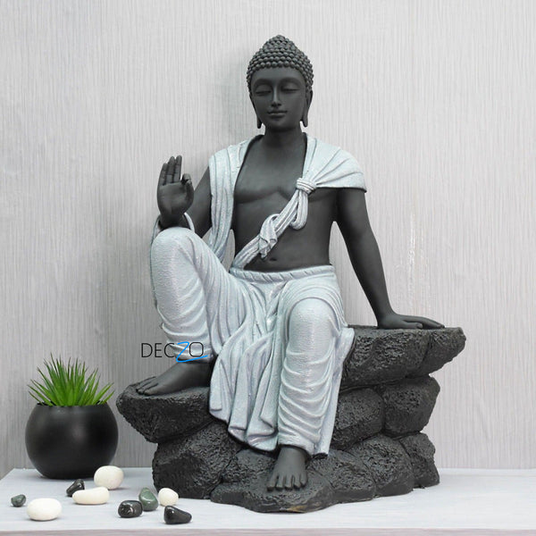 2.4 Feet Blessing Buddha Resting on Mountain – Grey Black - Deczo