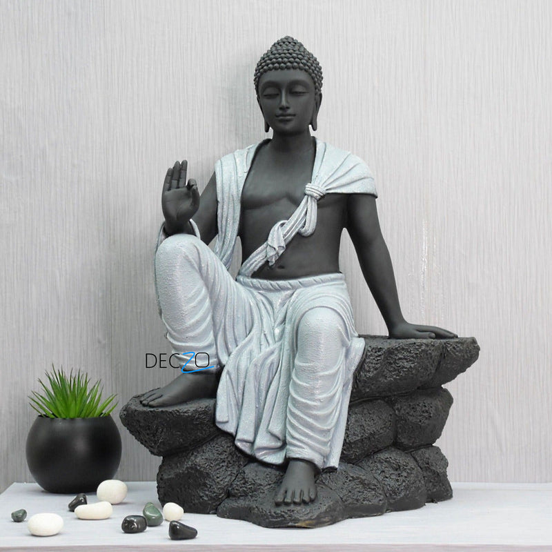 2.4 Feet Blessing Buddha Resting on Mountain – Grey Black - Deczo