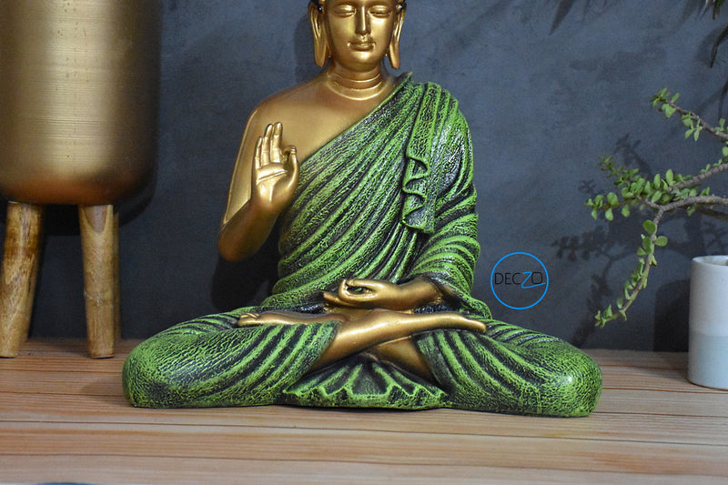 The Healing Spirit Blessing Buddha Statue : 1.25 Feet, Golden-Green – Deczo