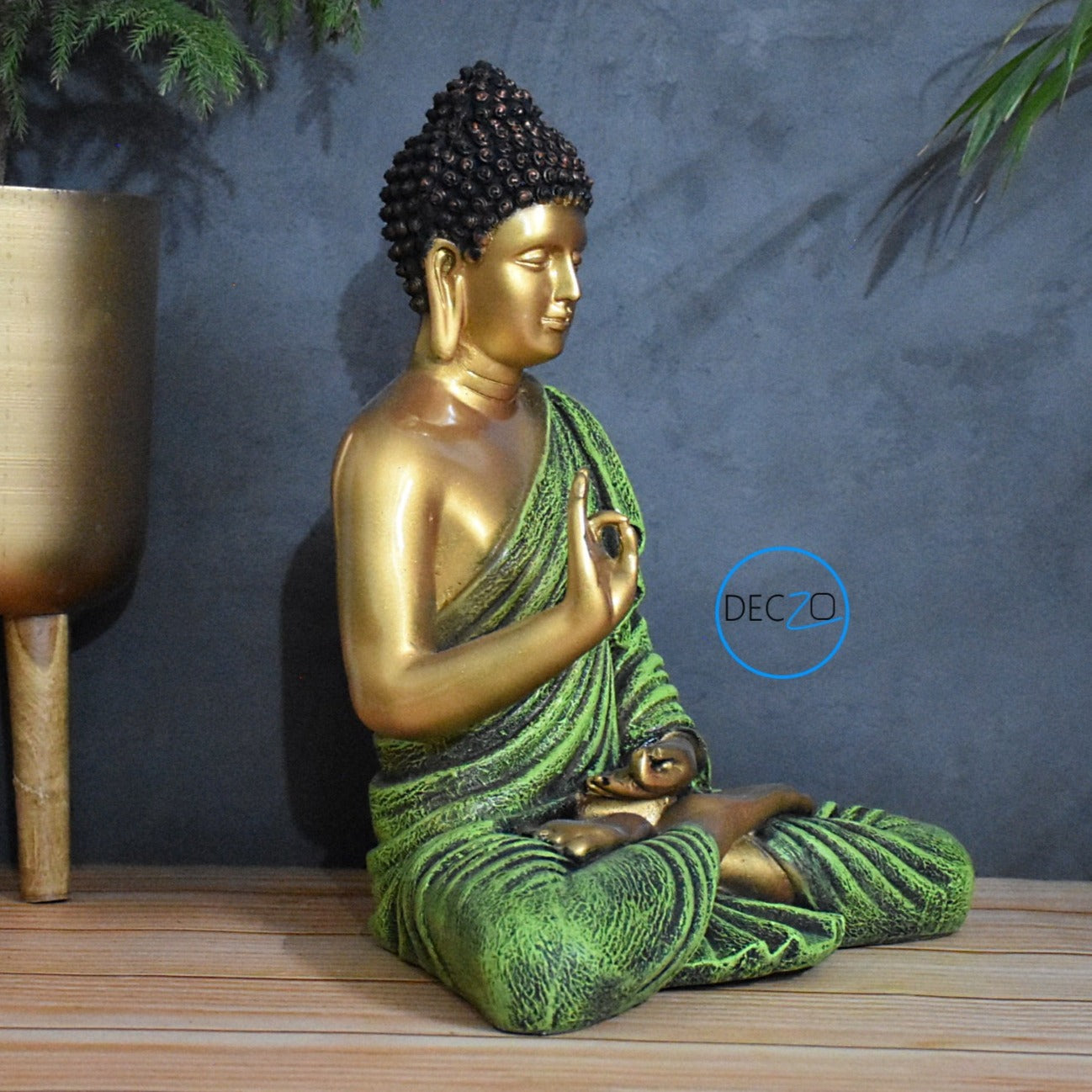 The Healing Spirit Blessing Buddha Statue : 1.25 Feet, Golden-Green