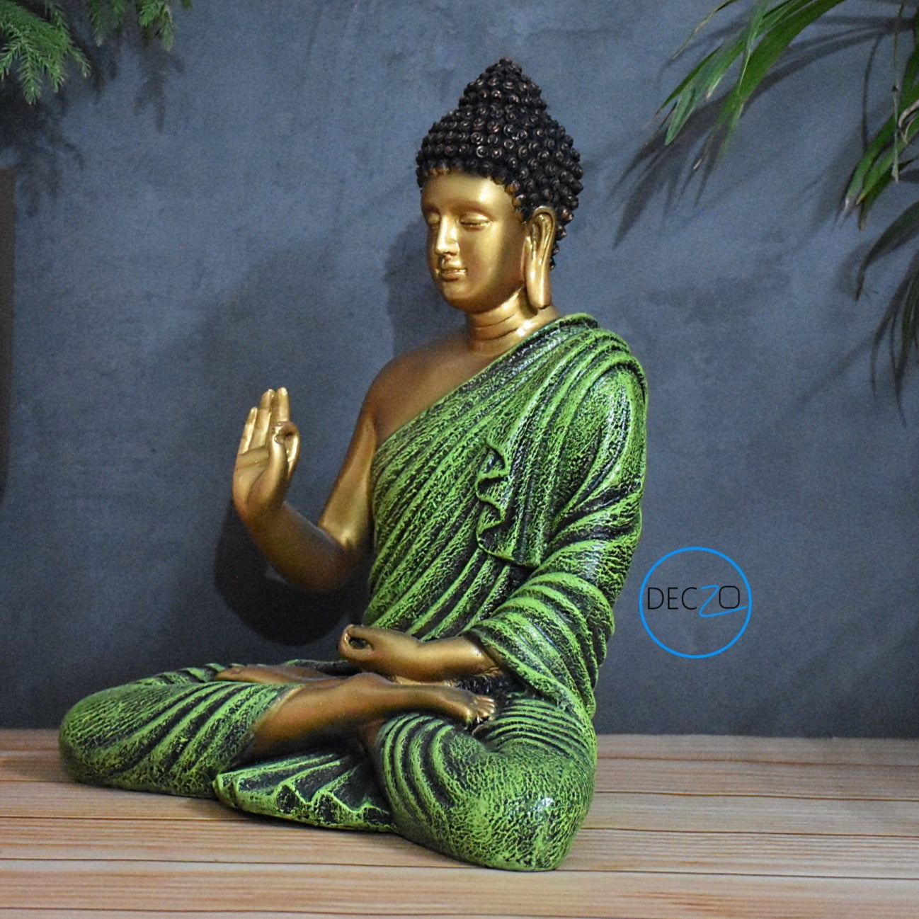 The Healing Spirit Blessing Buddha Statue : 1.25 Feet, Golden-Green