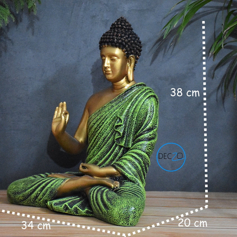 The Healing Spirit Blessing Buddha Statue : 1.25 Feet, Golden-Green