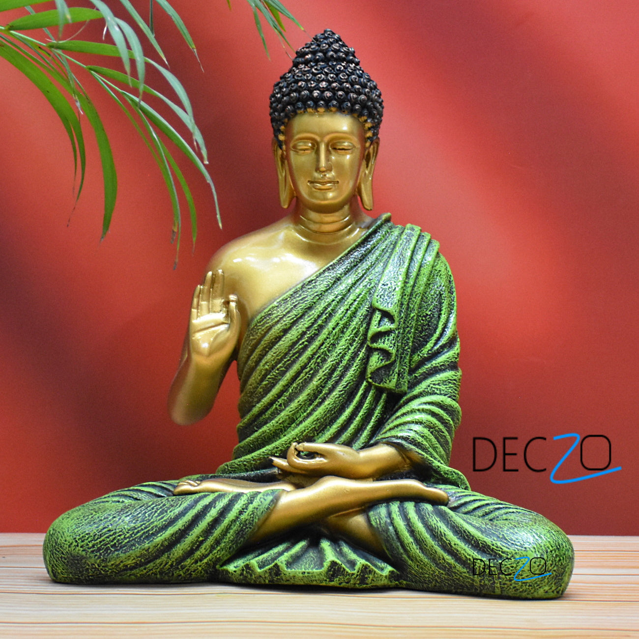 The Healing Spirit Blessing Buddha Statue : 38x34x20 CM, Silky Golden-Green