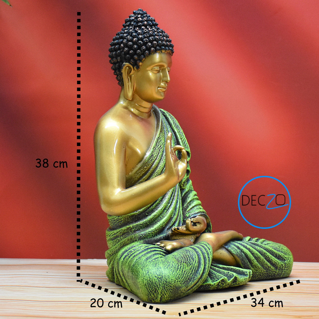 The Healing Spirit Blessing Buddha Statue : 38x34x20 CM, Silky Golden-Green