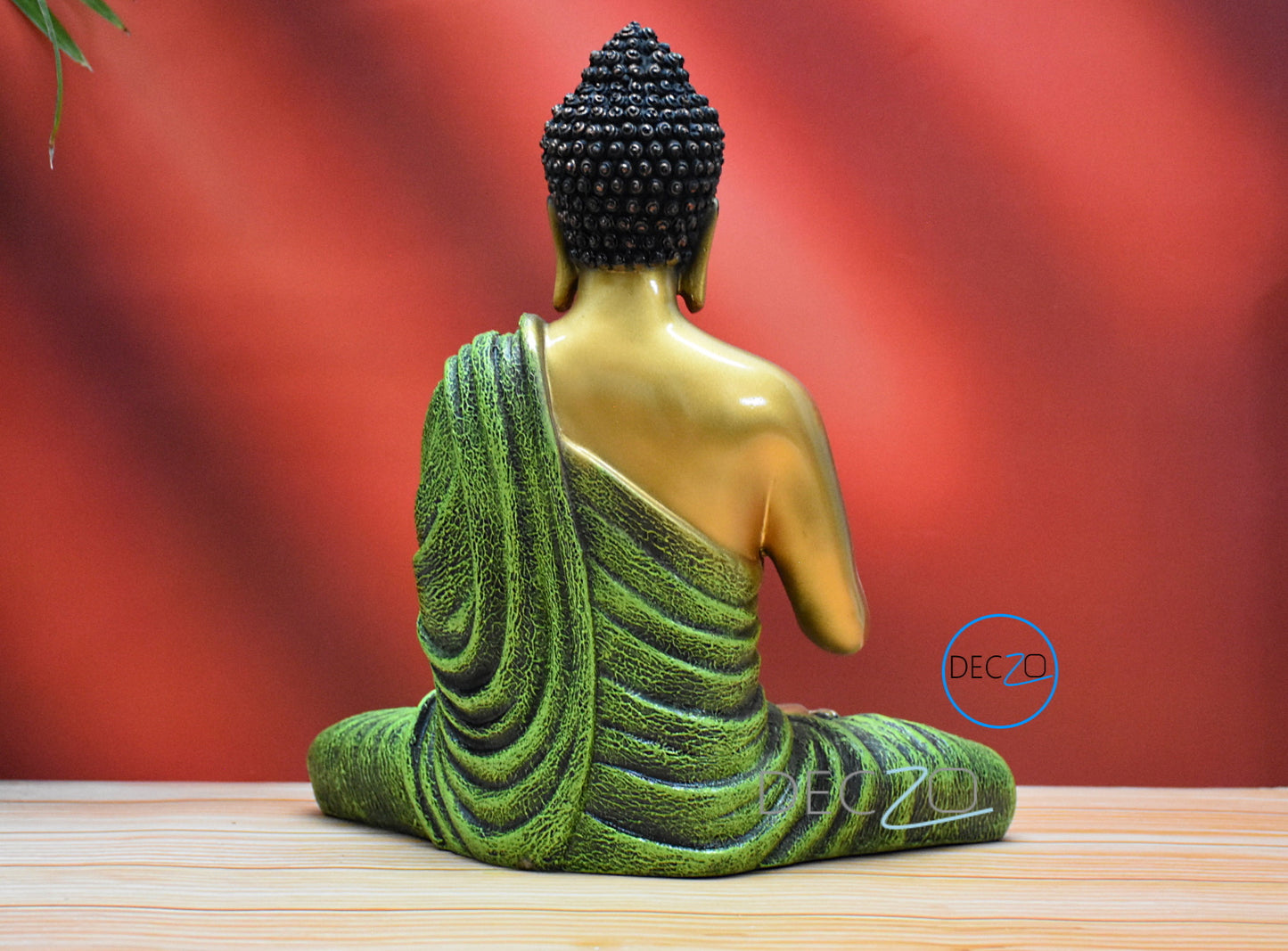 The Healing Spirit Blessing Buddha Statue : 38x34x20 CM, Silky Golden-Green