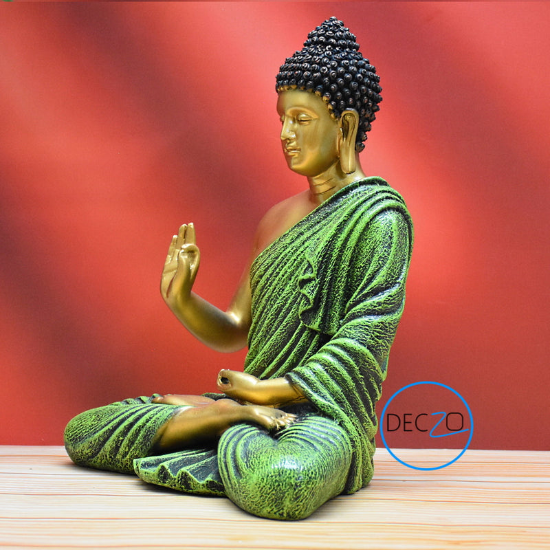 The Healing Spirit Blessing Buddha Statue : 38x34x20 CM, Silky Golden-Green