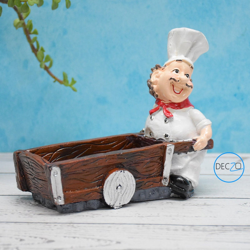Laughing Chef Pushing Trolley  Salt and Pepper Shaker Holder