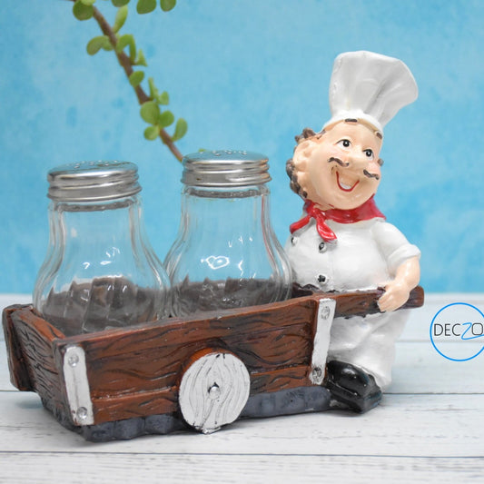 Laughing Chef Pushing Trolley  Salt and Pepper Shaker Holder