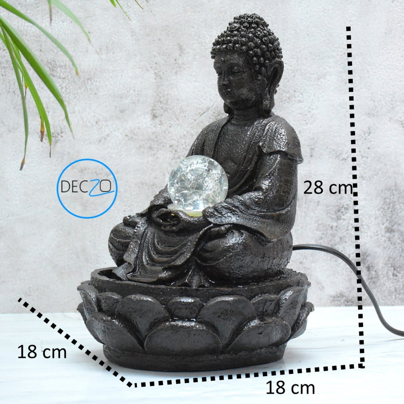 Buddha Table Top Water Fountain  : 28 CM, Brown