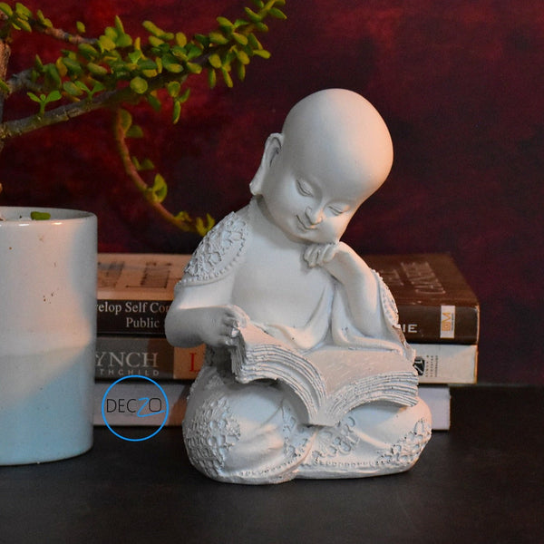 Monk Reading Book Statues for Home and Gift : White