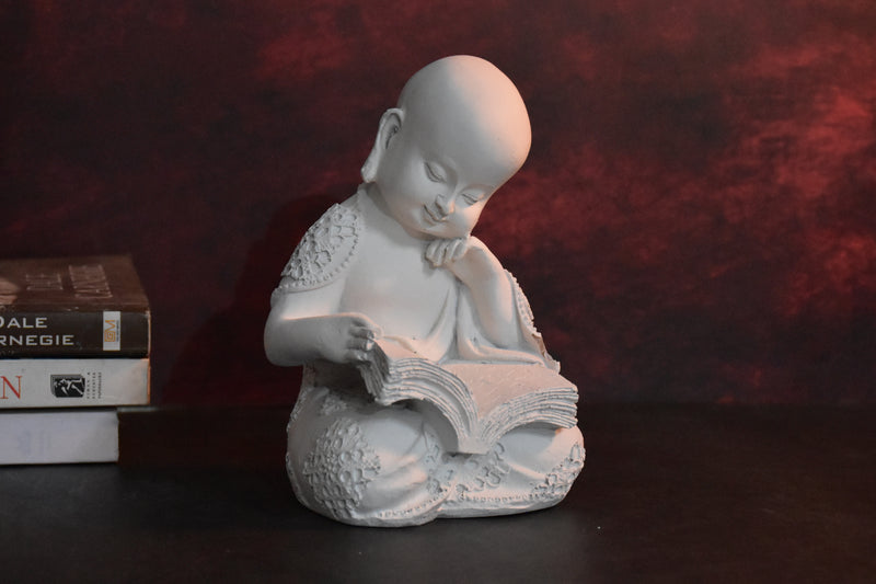 Monk Reading Book Statues for Home and Gift : White