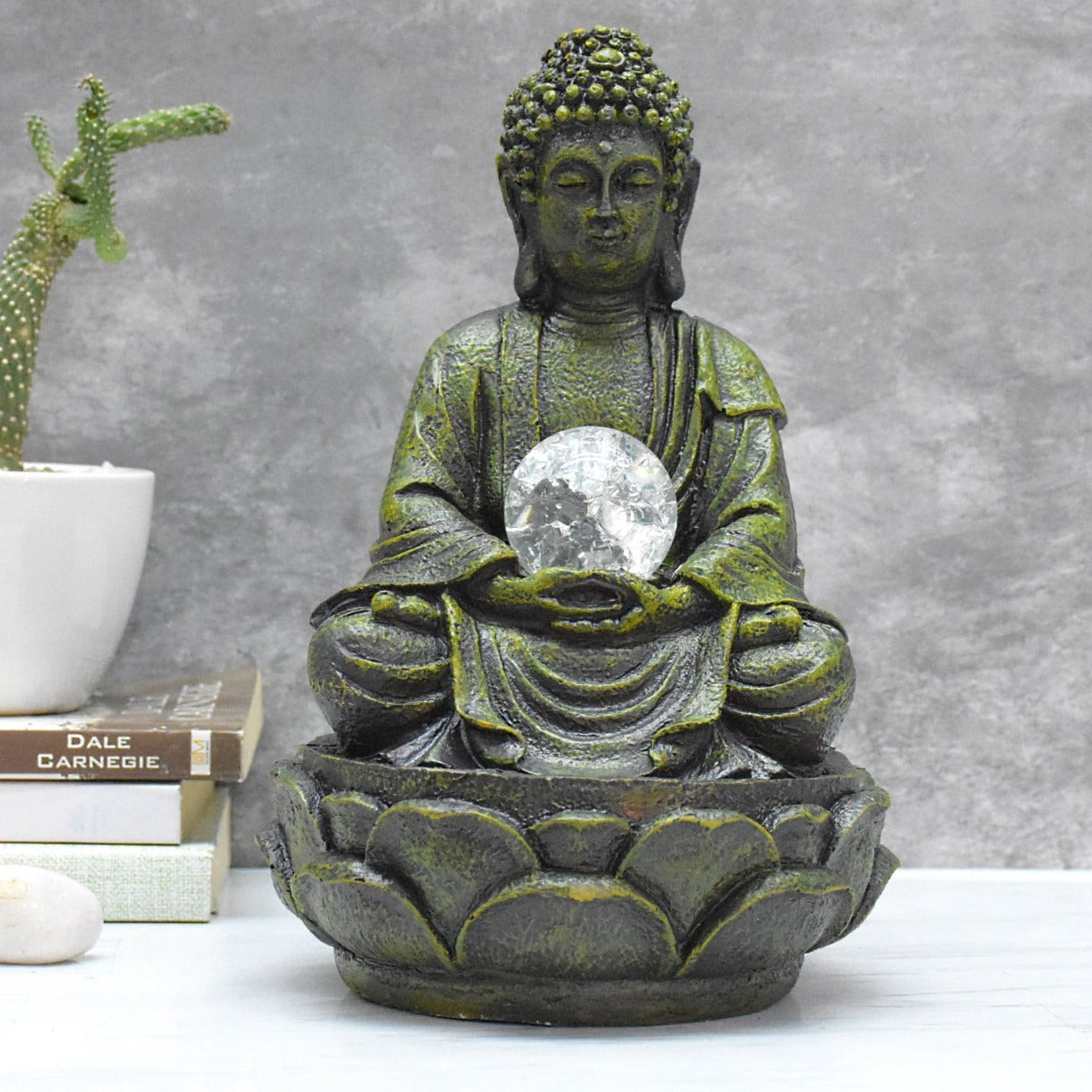 Table Top Buddha Water Fountain  : 28 CM, Green Touch