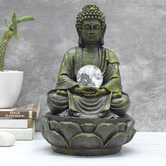 Table Top Buddha Water Fountain  : 28 CM, Green Touch