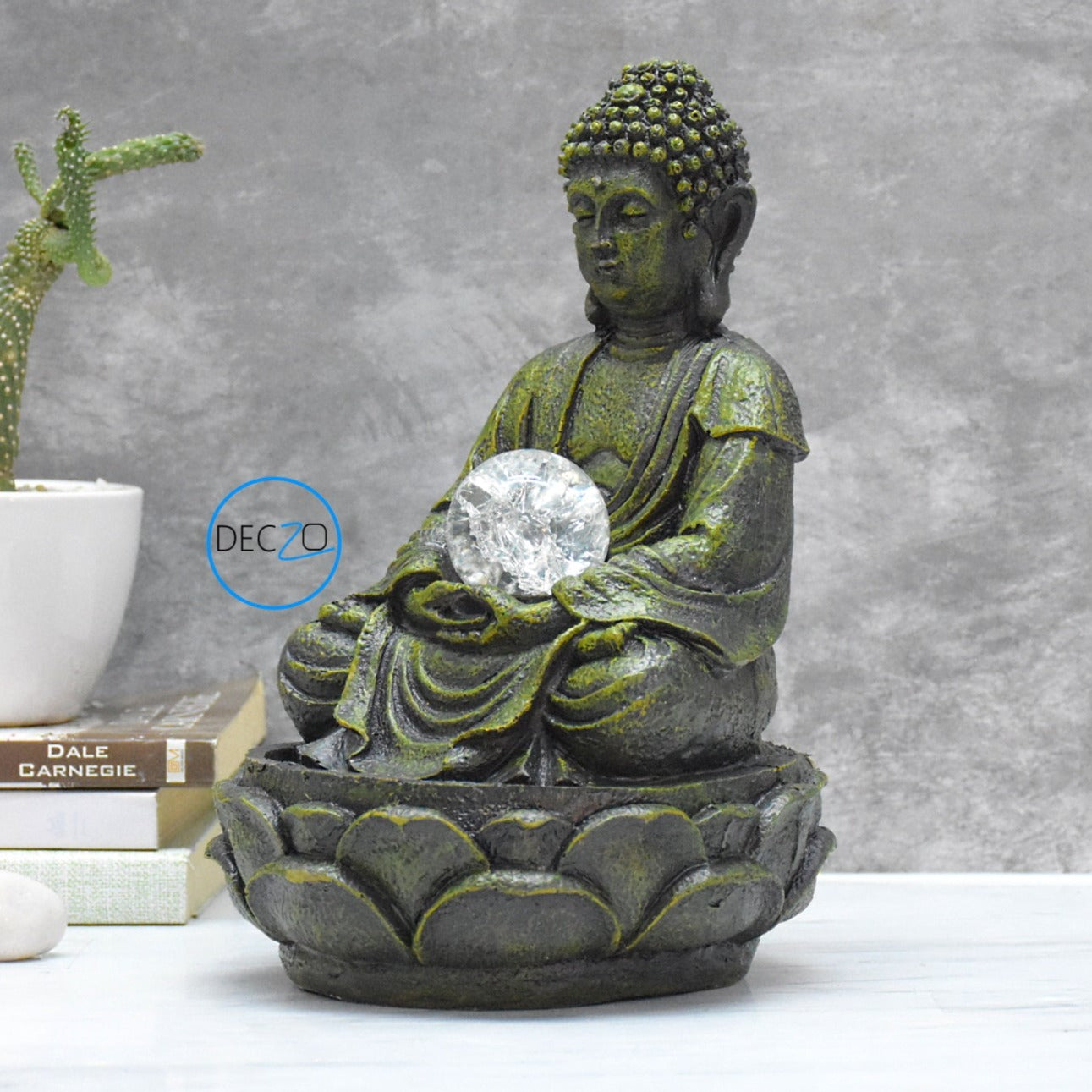 Table Top Buddha Water Fountain  : 28 CM, Green Touch