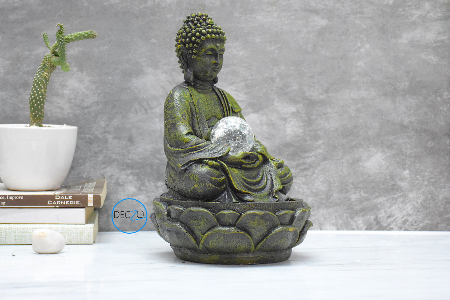 Table Top Buddha Water Fountain  : 28 CM, Green Touch