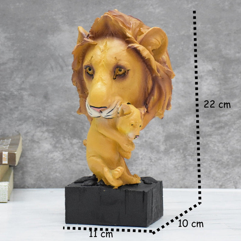 Lion Head with Baby on Base Showpiece  for Home Decor , Table Decor, Garden : Multicolor
