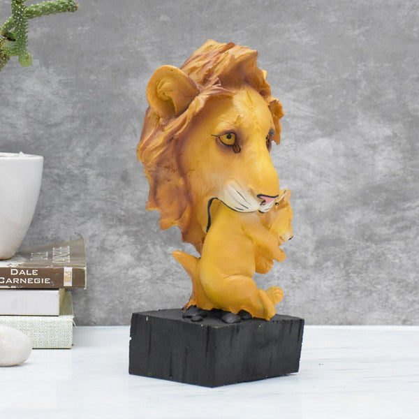 Lion Head with Baby on Base Showpiece  for Home Decor , Table Decor, Garden : Multicolor