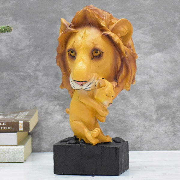 Lion Head with Baby on Base Showpiece  for Home Decor , Table Decor, Garden : Multicolor