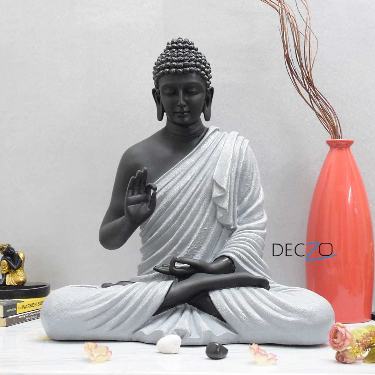 2 Feet XL Size Meditating Lord Buddha : Grey Black - Deczo